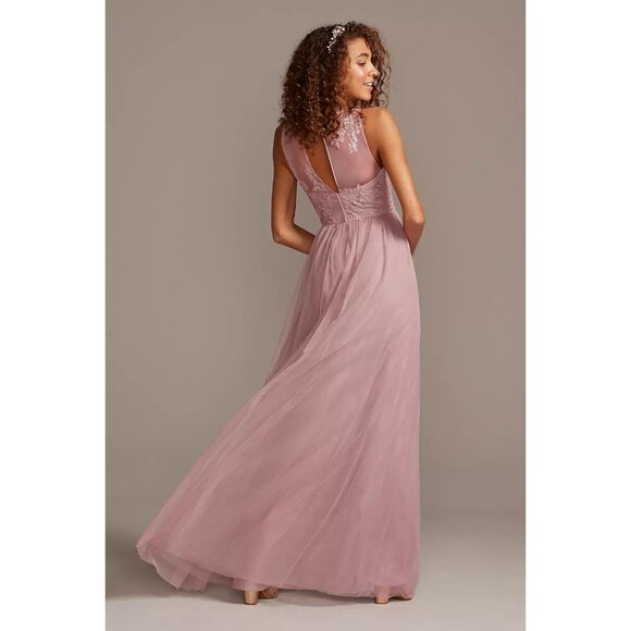 DAVID'S BRIDAL Sleeveless Embroidered Net Bridesmaid Dress Petal Pink Size 16 - Picture 3 of 16